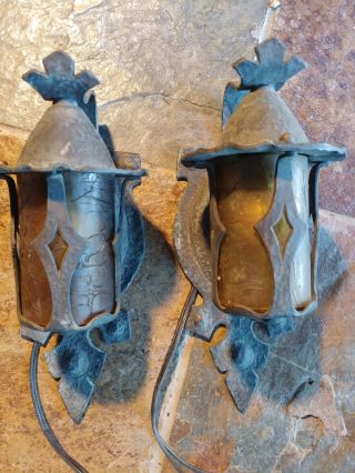 2 Antique Mission,  Arts and Crafts Sconce,  crackle shades 2 8