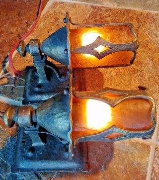 2 Antique Mission,  Arts and Crafts Sconce,  crackle shades 1 2