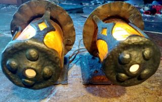 2 Antique Mission,  Arts and Crafts Sconce,  crackle shades 1 3