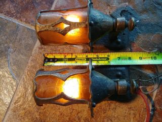 2 Antique Mission,  Arts and Crafts Sconce,  crackle shades 1 6