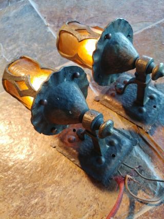2 Antique Mission,  Arts and Crafts Sconce,  crackle shades 1 8