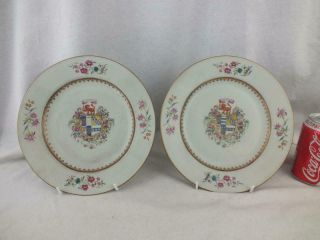 Two 18th C Chinese Porcelain Famille Rose Armorial Plates