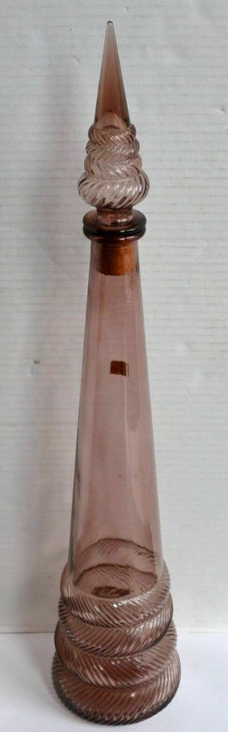 Vintage Mcm 26 " Italian Amethyst Glass Genie Decanter / Bottle W/ Rope Design