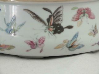 FINE 19TH C CHINESE FAMILLE ROSE BUTTERFLIES STORK LILY PAD BOWL & LINER 2