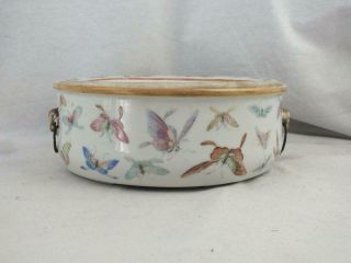 FINE 19TH C CHINESE FAMILLE ROSE BUTTERFLIES STORK LILY PAD BOWL & LINER 5