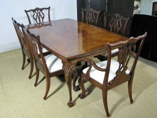 Henredon/ Maitland - Smith Mahogany Dining Table,  2 Leaves & 6 Chippendale Chairs