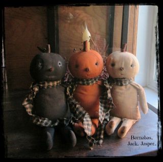 3 Primitive Halloween Jack O Lantern Pumpkin Sitter Doll Dolls Fall Autumn Decor