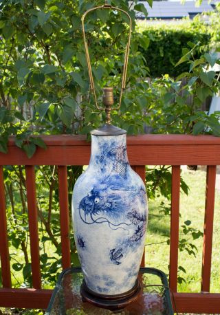 Chinese Blue & White Porcelain Dragon Vase Lamp 10