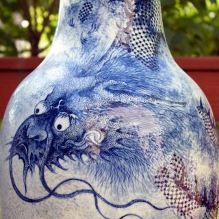 Chinese Blue & White Porcelain Dragon Vase Lamp