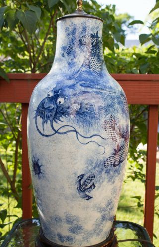 Chinese Blue & White Porcelain Dragon Vase Lamp 2