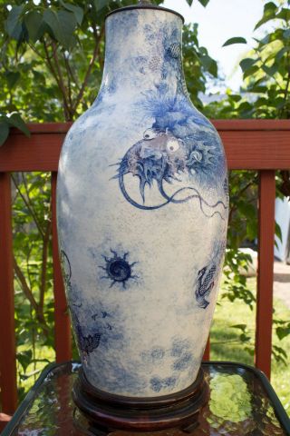 Chinese Blue & White Porcelain Dragon Vase Lamp 5