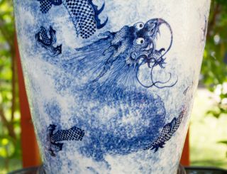 Chinese Blue & White Porcelain Dragon Vase Lamp 6