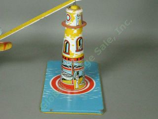 Vtg Unique Art Sky Rangers Blimp Airplane Tin Litho Wind - Up Toy See Video 10