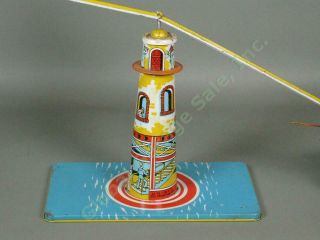 Vtg Unique Art Sky Rangers Blimp Airplane Tin Litho Wind - Up Toy See Video 2