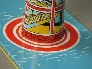 Vtg Unique Art Sky Rangers Blimp Airplane Tin Litho Wind - Up Toy See Video 3