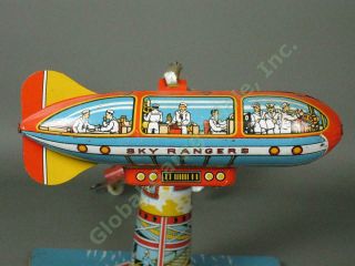 Vtg Unique Art Sky Rangers Blimp Airplane Tin Litho Wind - Up Toy See Video 4