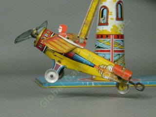 Vtg Unique Art Sky Rangers Blimp Airplane Tin Litho Wind - Up Toy See Video 5