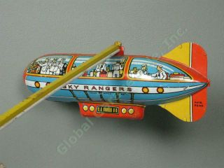 Vtg Unique Art Sky Rangers Blimp Airplane Tin Litho Wind - Up Toy See Video 6