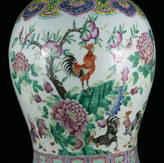 Large 19th C.  Chinese Famille Rose Porcelain Rooster Vase Urn Jar Daoguang 7