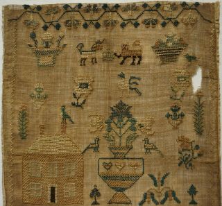 EARLY/MID 19TH CENTURY ADAM & EVE,  HOUSE & MOTIF SAMPLER BY E.  MILFORD - c.  1840 2