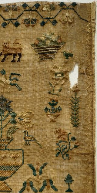 EARLY/MID 19TH CENTURY ADAM & EVE,  HOUSE & MOTIF SAMPLER BY E.  MILFORD - c.  1840 5