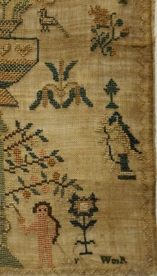 EARLY/MID 19TH CENTURY ADAM & EVE,  HOUSE & MOTIF SAMPLER BY E.  MILFORD - c.  1840 7