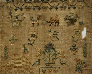 EARLY/MID 19TH CENTURY ADAM & EVE,  HOUSE & MOTIF SAMPLER BY E.  MILFORD - c.  1840 9