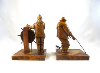 RARE ANTIQUE ART DECO WOODEN BOOKENDS ARCTIC EXPLORERS AMMUNDSEN SCOTT 3