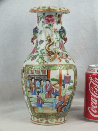 19th C Chinese Porcelain Canton Famille Rose Bird Handles Vase