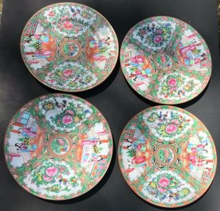 Four (4) Antique 1800s Fine Chinese Porcelain Rose Medallion Plates Hand Painted