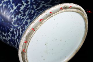 Large 18th c.  Chinese Blue & White Porcelain Vase Urn Lotus Jar Kangxi? 10