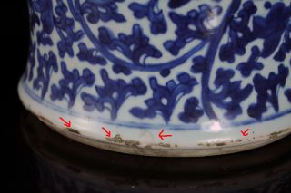 Large 18th c.  Chinese Blue & White Porcelain Vase Urn Lotus Jar Kangxi? 11