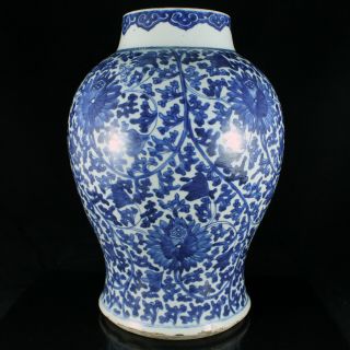 Large 18th c.  Chinese Blue & White Porcelain Vase Urn Lotus Jar Kangxi? 2