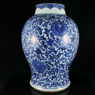 Large 18th c.  Chinese Blue & White Porcelain Vase Urn Lotus Jar Kangxi? 3