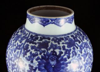 Large 18th c.  Chinese Blue & White Porcelain Vase Urn Lotus Jar Kangxi? 4