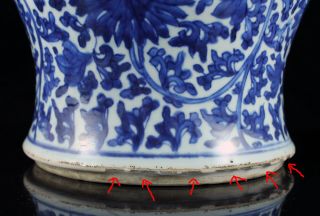 Large 18th c.  Chinese Blue & White Porcelain Vase Urn Lotus Jar Kangxi? 6