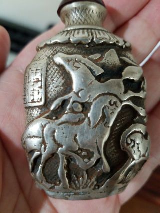 Antique Chinese Silver Snuff Bottle With Marking