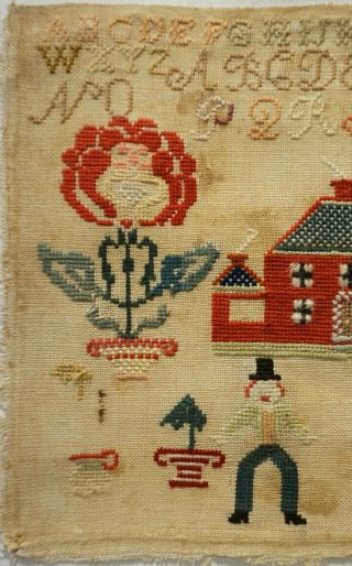MID/LATE 19TH CENTURY RED HOUSE,  HUSBAND & WIFE & MOTIF SAMPLER - c.  1870 2