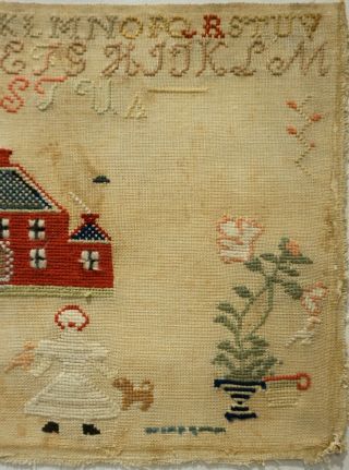 MID/LATE 19TH CENTURY RED HOUSE,  HUSBAND & WIFE & MOTIF SAMPLER - c.  1870 3
