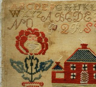 MID/LATE 19TH CENTURY RED HOUSE,  HUSBAND & WIFE & MOTIF SAMPLER - c.  1870 6