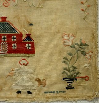 MID/LATE 19TH CENTURY RED HOUSE,  HUSBAND & WIFE & MOTIF SAMPLER - c.  1870 9