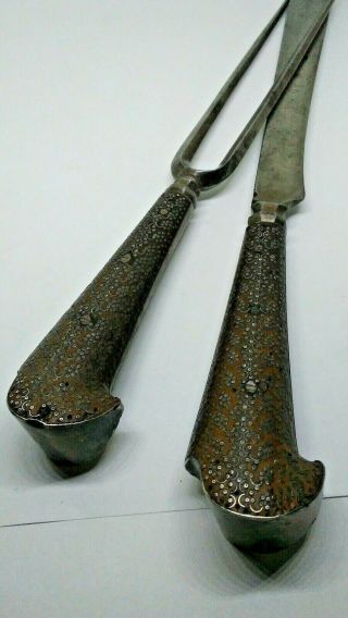 Early 17th Century Eastern Russian Silver Inlay Carving Set Fork Knife