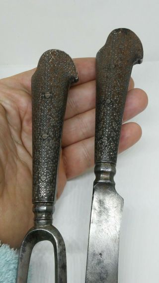 Early 17th Century Eastern Russian Silver Inlay Carving Set Fork Knife 4