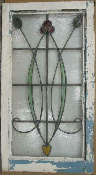 Large Old English Leaded Stained Glass Window Floral With Heart 18.  5 " X 34 "