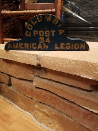 Antique Wooden Blue Painted Wood Old Paint Flag Holder American Legion