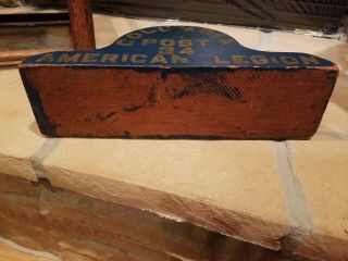 ANTIQUE WOODEN BLUE PAINTED WOOD OLD PAINT FLAG HOLDER AMERICAN LEGION 4