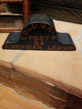 ANTIQUE WOODEN BLUE PAINTED WOOD OLD PAINT FLAG HOLDER AMERICAN LEGION 5