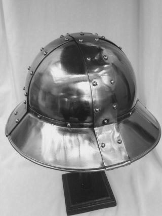 European Spanish Kettle Helmet Armor Armour Medieval Larp With Leather Liner