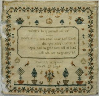 MID 19TH CENTURY MEMORIAL SAMPLER BY GEORGINA ARCHARD FOR HER SISTER - c.  1840 12