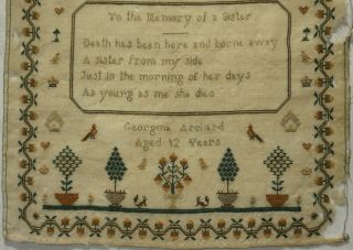 MID 19TH CENTURY MEMORIAL SAMPLER BY GEORGINA ARCHARD FOR HER SISTER - c.  1840 3